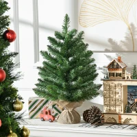 HOMCOM Albero di Natale Mini 55cm con 50 Rami Folti e Aghi Realistici in PVC, Base in Cemento e Iuta(m-2)