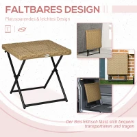 Outsunny Polyrattan Balkontisch, klappbar, Stahlrahmen, pflegeleicht, 40x40x40 cm, Natur(m-4)