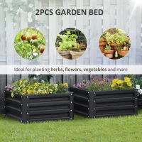 Outsunny Set of Two 60 x 60cm Steel Planter Boxes - Grey(m-4)