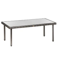Outsunny Table basse de jardin plateau verre trempé 5 mm résine tressée imitation rotin gris(m-1)