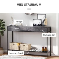HOMCOM Konsolentisch Eingangstisch Beistelltisch 2 Schubladen Unterregal Stahl Grau 120 x 30 x 81,5 cm(m-4)