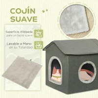 PawHut Casa para Gatos Cueva para Gatos con 2 Puertas y Cojín Lavable 39x43,5x40,5 cm Gris(m-4)