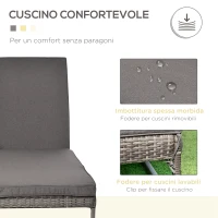 Outsunny 3pz Componibile 2 Lettini Prendisole (60 x 195 x 86cm) 1 Tavolino (121 x 40 x 50cm) Rattan con Materassini Grigio(m-6)