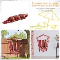 Outsunny Chaise Suspendue hamac de Voyage Respirant Portable dim. 60L x 45l x 55H m Coton Polyester Multicolore(m-5)