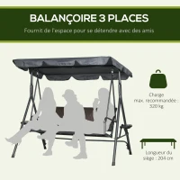 Outsunny Balancelle de jardin 3 places toit inclinaison réglable avec porte-gobelets et plateaux assise dossier ergonomique(m-4)