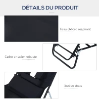 Outsunny Bain de Soleil Pliable transat inclinable 4 Positions Chaise Longue 3 Coussins fournis Noir(m-6)