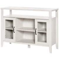 HOMCOM Aparador de Cocina Mueble Auxiliar de Comedor con 2 Armarios con Puerta de Vidrio Estante Ajustable Compartimentos Abiertos 116x39,5x86,5 cm Blanco(m-11)