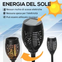 Outsunny Set 4 Faretti da Esterno LED a Energia Solare con 4 Picchetti, in Plastica, Ø12x72 cm, Nero(m-5)