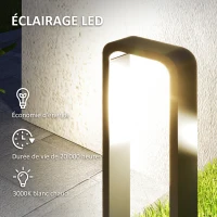 Outsunny Lampes d'extérieur, bornes lumineuse LED blanc chaud, abat-jour en acrylique, cadre en aluminium - noir(m-4)