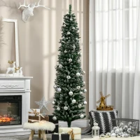 HOMCOM Albero di Natale Slim con 570 Rami, Albero di Natale Innevato Artificiale Alto e Stretto con Base Rimovibile e Pieghevole, Φ53x190cm, Verde(m-2)