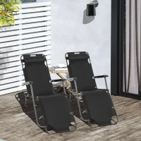 Outsunny 2 in 1 Folding Sun Lounger Reclining Garden Chair Set of 2 with 2-Level Adjustable Backrest, Outdoor Zero Gravity Recliner Garden Chairs with Head Pillow and Armrests, Black(m-10)