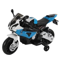 HOMCOM Moto Elettrica BMW per Bambini Batteria 12V Velocità 2.5-5Km/h con Rotelle e Luci 110×47×69cm Nero-blu(m-1)