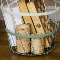 HOMCOM Mesita Auxiliar con Tapa Cesta de Alambre Apilable de Acero para Dormitorio Baño Salón Ø39,5x40,8 cm Verde(m-9)