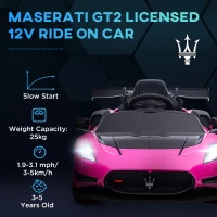 AIYAPLAY Maserati GT2 Licensed 12V Kids Electric Ride on Car with 4 Suspension Wheels, Remote Control, Music, Horn, Lights, Pink(m-4)