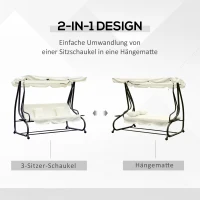 Outsunny Schaukelstuhl 3-Sitzer Hollywoodschaukel Gartenschaukel mit Sitz- und Rückenlehnen Tablett Sitzbank Schwingbank Dachwinkel verstellbar Stahl Polyestergewebe Creme 200 x 120 x 164 cm(m-4)