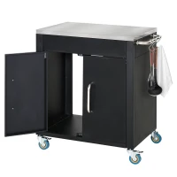 HOMCOM Küchenwagen mit Rollen, Servierwagen, Rollwagen mit Schrank, Haken und Edelstahlgriffe, Küchenhilfe, BBQ Grilltisch aus Edelstahl Küchentrolley, 86 x 50 x 86,5 cm Schwarz(m-10)