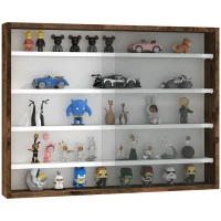 HOMCOM 5-Tier Wall Display Shelf Unit Cabinet w/ 4 Adjustable Shelves Glass Doors Home Office Ornaments 60x80cm Rustic brown(m-1)