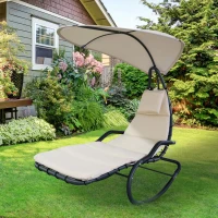 Outsunny Bain de Soleil transat à Bascule Design Contemporain avec Pare-Soleil et Matelas 1,65L x 1,26l x 1,8H m Acier époxy Noir Polyester Beige(m-2)