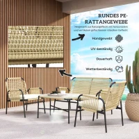 Outsunny 4-teilige Gartensitzgruppe Gartenmöbel-Set Lounge-Möbel, 110 cm x 65 cm x 74 cm, Natur + Cremeweiß(m-4)