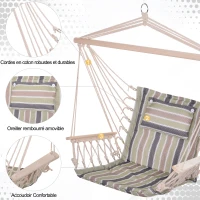 Outsunny Chaise Suspendue hamac de Voyage Respirant Portable dim. 100L x 49l x 106H cm Coton macramé Polyester Multicolore rayé(m-4)