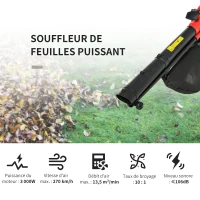 Outsunny Souffleur aspirateur broyeur à Feuilles 3000 W - Sac ramassage 45 L - roulettes & bandoulière - PP Rouge Noir(m-4)