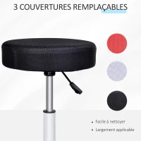 HOMCOM Lot de 2 tabourets de massage à roulettes reglable en hauteur pivotant avec trois couleurs de housse de protection(m-5)