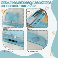 ZONEKIZ Pupitre Infantil Ajustable con 1 Cajón 1 Estante para Libros y Ángulo de Mesa Ajustable 80x49,5x82-104 cm Azul y Blanco(m-5)