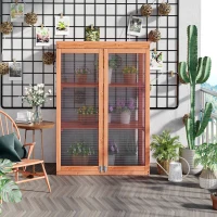 Outsunny 3-tier Cold Frame with Openable Top Cover and Double Doors, Garden Wooden Greenhouse with Storage Shelf, Polycarbonate Grow House for Plants, Flowers, Natural(m-2)