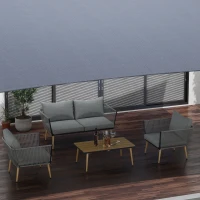 Outsunny Conjunto de Muebles de Jardín de Ratán Sintético con Sofá de 2 Plazas 2 Sillones y Mesa de Centro Gris(m-10)