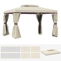 Outsunny Toile de rechange pour pavillon tonnelle tente polyester haute densité 4 rideaux 4 moustiquaires 389 x 290 cm beige(m-11)