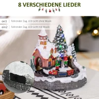 HOMCOM Weihnachtsdeko, verschneites Dorf, LED-Lichter, beweglicher Zug, 8 Lieder, 2 Modi, Harz, Mehrfarbig(m-6)