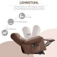 HOMCOM Fernsehsessel mit Aufstehhilfe Elektrisch, Massagesessel mit Liegefunktion und Wärmefunktion, Relaxsessel mit Fernbedienung und Seitentasche Verstellbar Polyester-Gewebe Braun(m-6)