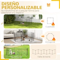 PawHut Parque de Juegos para Perros 8 Paneles 61x61 cm Plegables Jaula Metálica para Mascotas con Puerta y Doble Cerradura para Jardín Patio Exterior Negro(m-4)