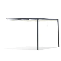 Outsunny Pergola adossable retractable dim. 3L x 3l x 2,3H m pavillon de jardin toile polyester haute densité crème structure métal époxy gris(m-10)
