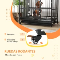 PawHut Jaula para Perros 123x74x125 cm con Ruedas Bandeja Extraíble Cerraduras 2 Puertas Frontal y 1 Puerta en Techo Negro(m-5)
