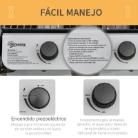 Outsunny Barbacoa de Gas con 2 Quemadores 5,6 KW 2 Ruedas 2 Mesas Laterales y Parrillas de Acero 104x49x99 cm Negro(m-5)