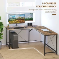 HOMCOM Computertisch, L-förmiger Eckschreibtisch, Schreibtisch, Bürotisch, E1 Spanplatte +Metall, Schwarz+Braun, 150 x 150 x 75 cm(m-4)