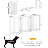 PawHut Absperrgitter Hund Freistehendes Verstellbares Schutzgitter mit Füßen 155 x 76 cm Holz Hundegitter Klappbar Treppenschutzgitter für Treppen, Türen, Küche, Flur, 3 Paneelen, Weiß(m-3)
