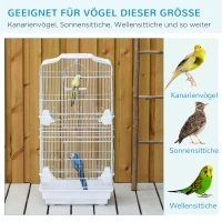 PawHut Vogelkäfig im Vintage-Design für kleine Vogelarten inkl. Zubehör 47,5 cm x 36 cm x 91 cm Metall, Holz, Weiß+Natur(m-7)