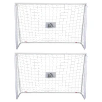 HOMCOM Lot de 2 buts de football - cage de foot - but d'entrainement - châssis métal filet PE - piquets & outil inclus - blanc(m-10)