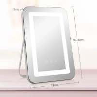 HOMCOM Espejo Tocador Giratorio 30x40 cm con 3 Modos de Iluminación Ajustables Interruptor Táctil Espejo de Aumento Blanco(m-3)