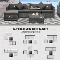 Outsunny Gartenmöbel-Set für 4 Personen, Rattanoptik, Beistelltisch mit Hartglasplatte, Sitz- und Rückenkissen, grau(m-7)