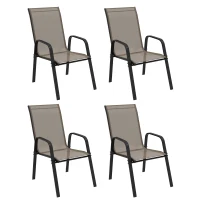Outsunny Set of Four Stackable Mesh Seat Chairs - Grey(m-1)
