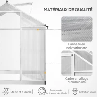 Outsunny Serre de Jardin Aluminium Polycarbonate 4,6 m² dim. 2,42L x 1,9l x 1,95H m Lucarne Porte loquet(m-4)