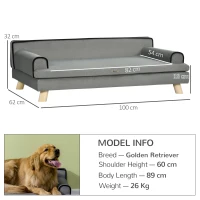 PawHut Dog Sofa, with Wooden Legs, Water-Resistant Fabric, for Medium & Large Dogs - Grey(m-3)