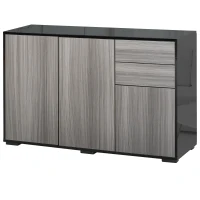 HOMCOM High Gloss Side Cabinet, Push-Open Design with 2 Drawers and 2 Cabinets for Living Room, 74H x 117W x 36Dcm, Light Grey and Black(m-11)