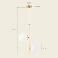 HOMCOM Lampada a Sospensione con 2 Paralumi in Vetro e Filo Regolabile, in Metallo, 32x15x51 cm, Bianca e Oro(m-3)