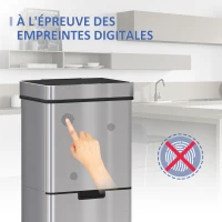 HOMCOM Poubelle à capteur de mouvement ouverture automatique 3 compartiments capacité 72L design 42 x 30 x 81 cm(m-5)