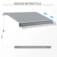 Outsunny Tenda da Sole per Esterno Avvolgibile a Manovella in Metallo e Alluminio, 395x245 cm, Grigio(m-5)