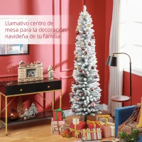 HOMCOM Árbol de Navidad Artificial Nevado 210 cm con 180 Luces LED 405 Ramas y Patas de Metal para Salón Verde y Blanco(m-4)